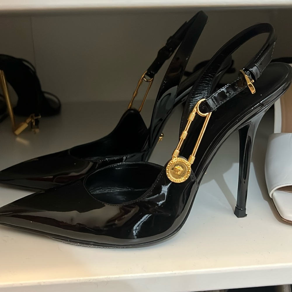 Versace Safety Pin Slingback Pumps worn twice added protection to the bottom